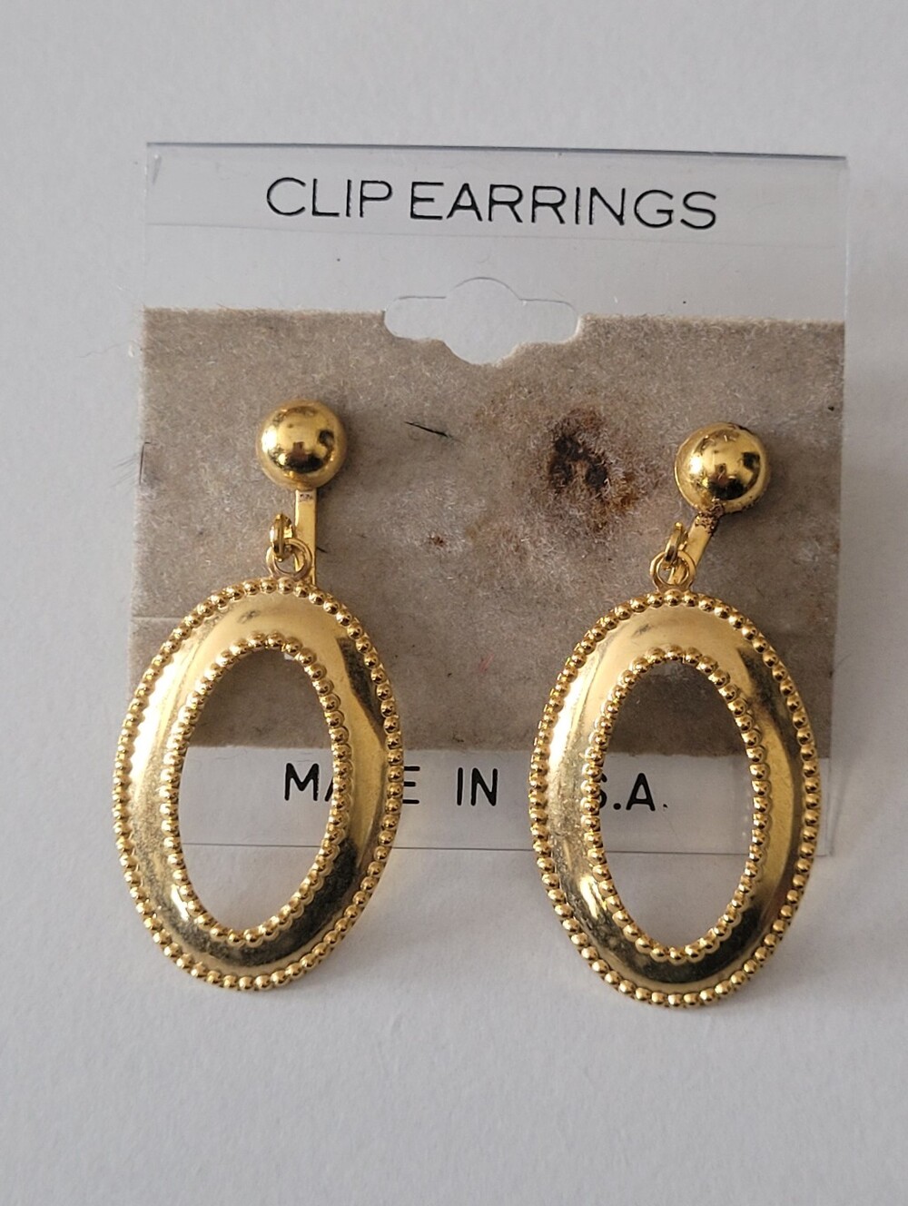 Gold Oval Beaded Clip-On Earrings